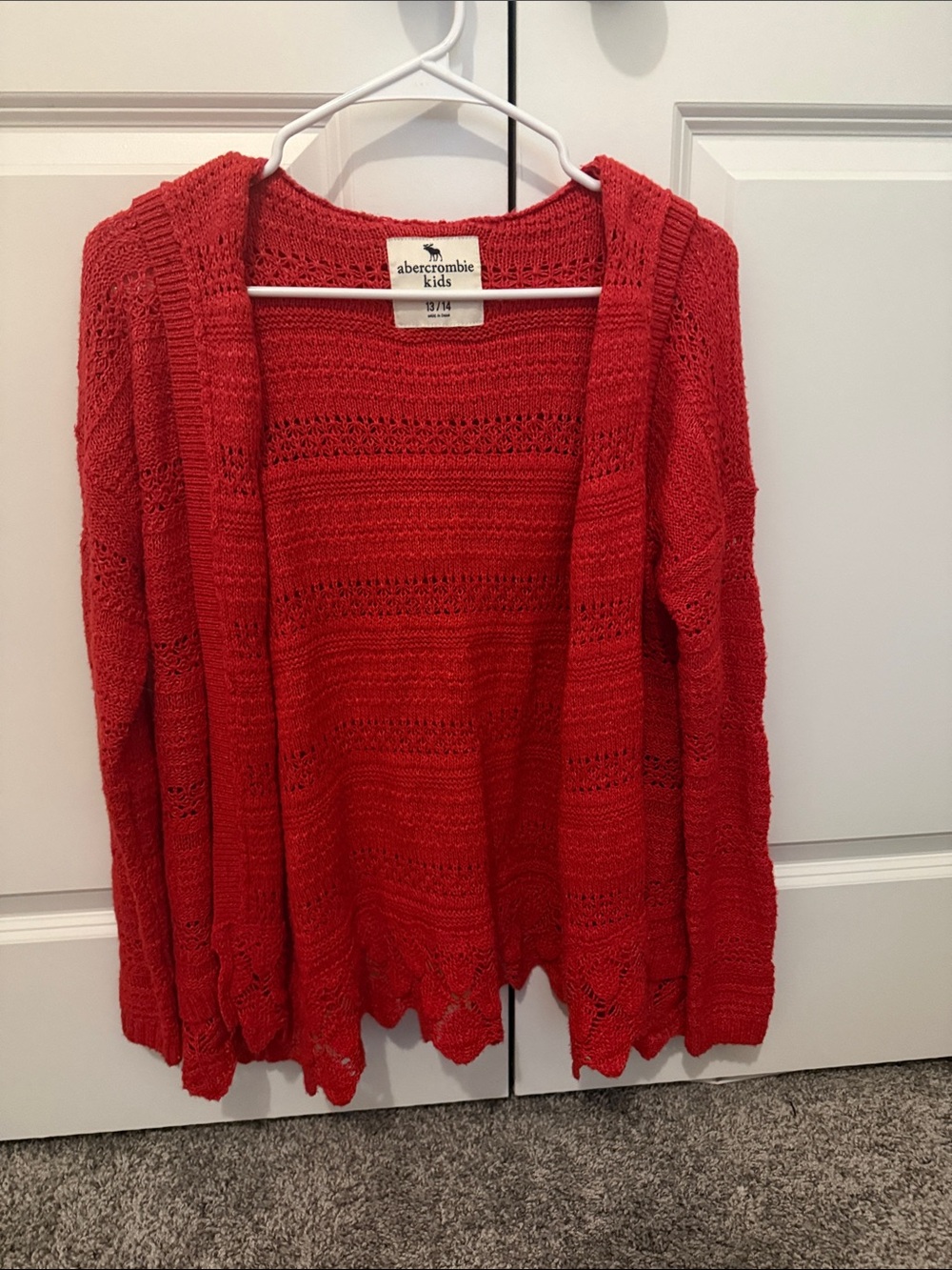 abercrombie kids bright red hooded open-front cardigan